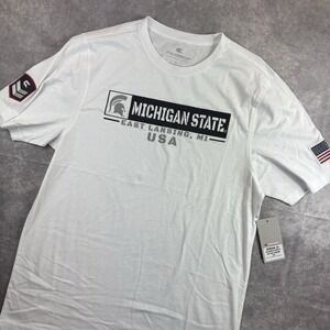 Michigan State Spartans T Shirt Mens L White Stretch Performance Army Rare NEW